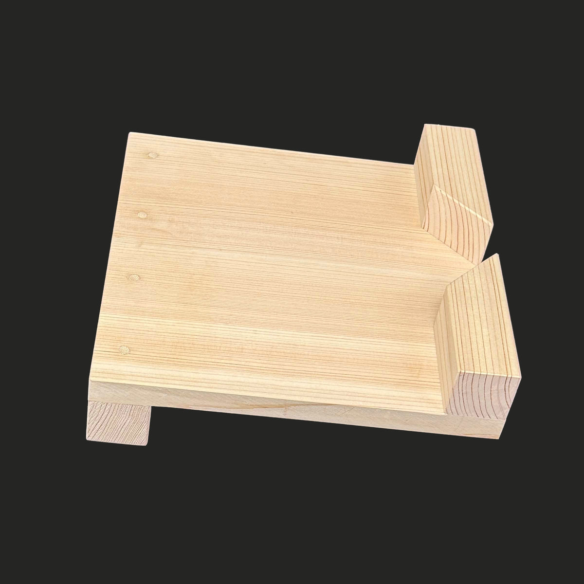 彫刻用作業台 小 吉野産ひのき材 200×200×15mm カービングベンチ 留め板 30×30mm sagyoudai-syou2