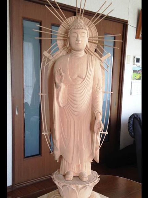お客様の彫刻作品 阿弥陀如来立像 木曽桧